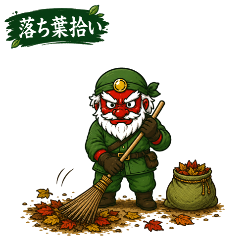 落ち葉を掃く天狗